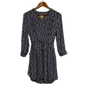 Anthropologie Maeve Midi Blue White Geometric Dress Pockets Women’s Small